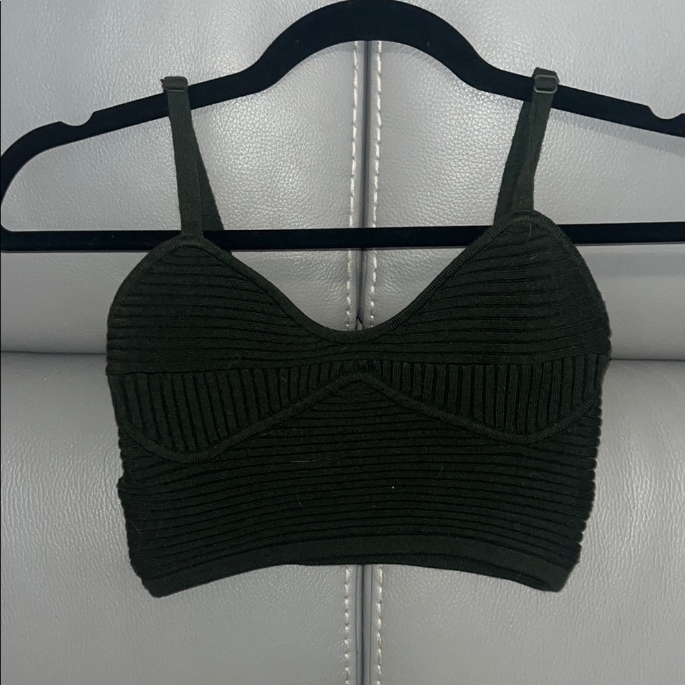 Dark Green Ribbed Crop Top